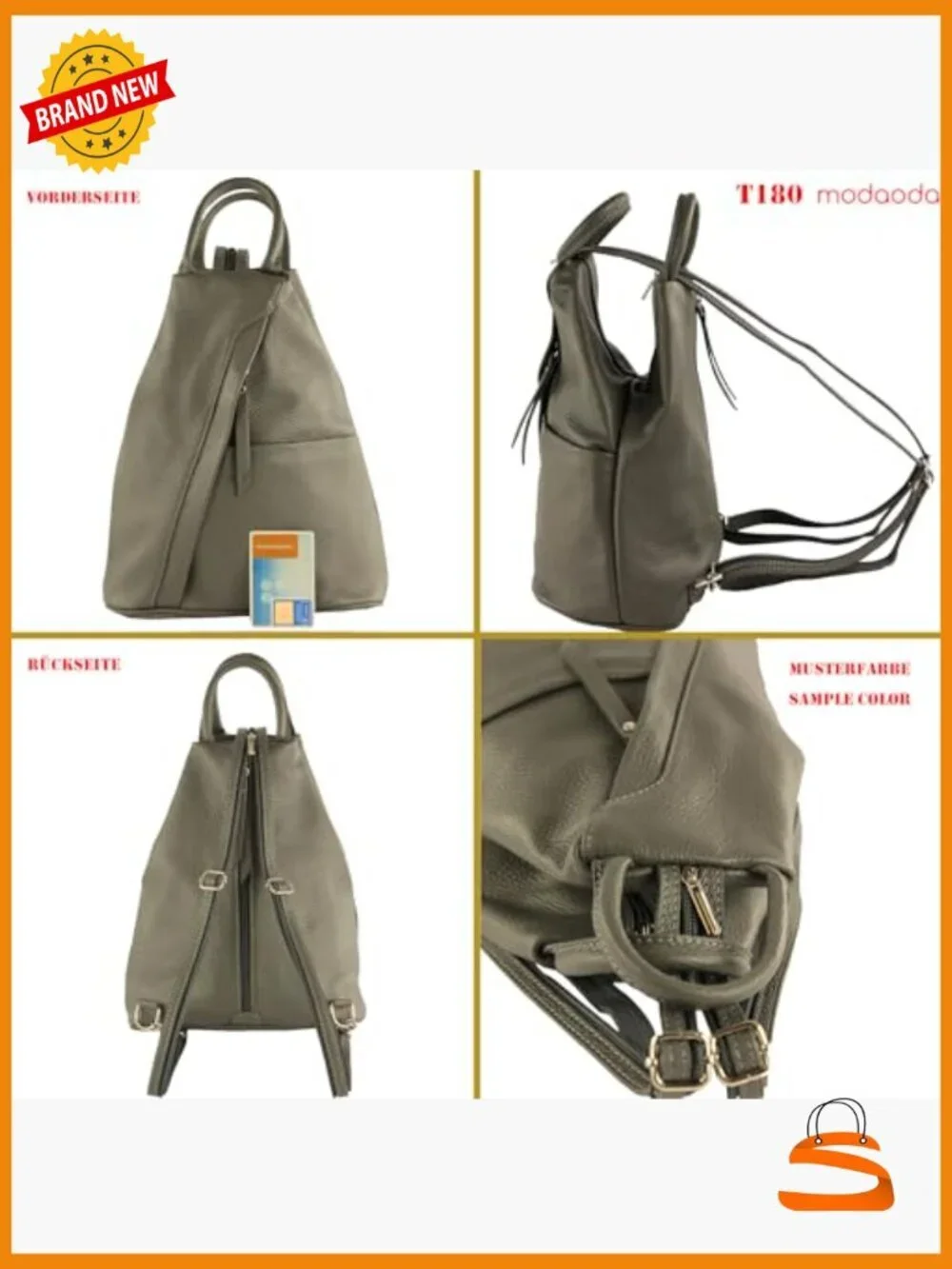 Italian Leather Backpack with Zipper Closure, Medium, 9L